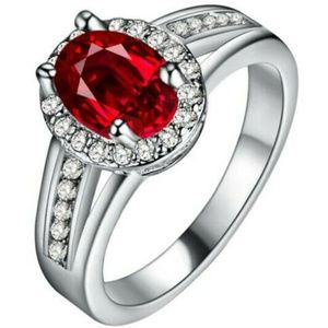 Red Gemstones Wedding Engagement Party Ring Size:8
